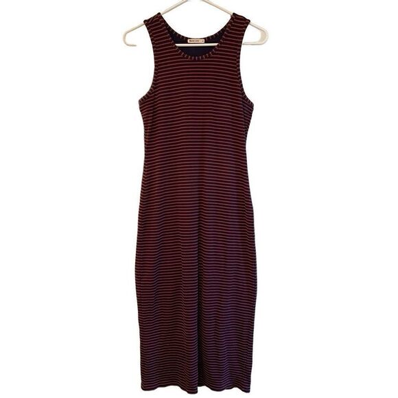 Marine Layer Dress Womens M Lexi Rib Midi Tank Bodycon Stretchy Navy Red Stripe - Picture 1 of 4